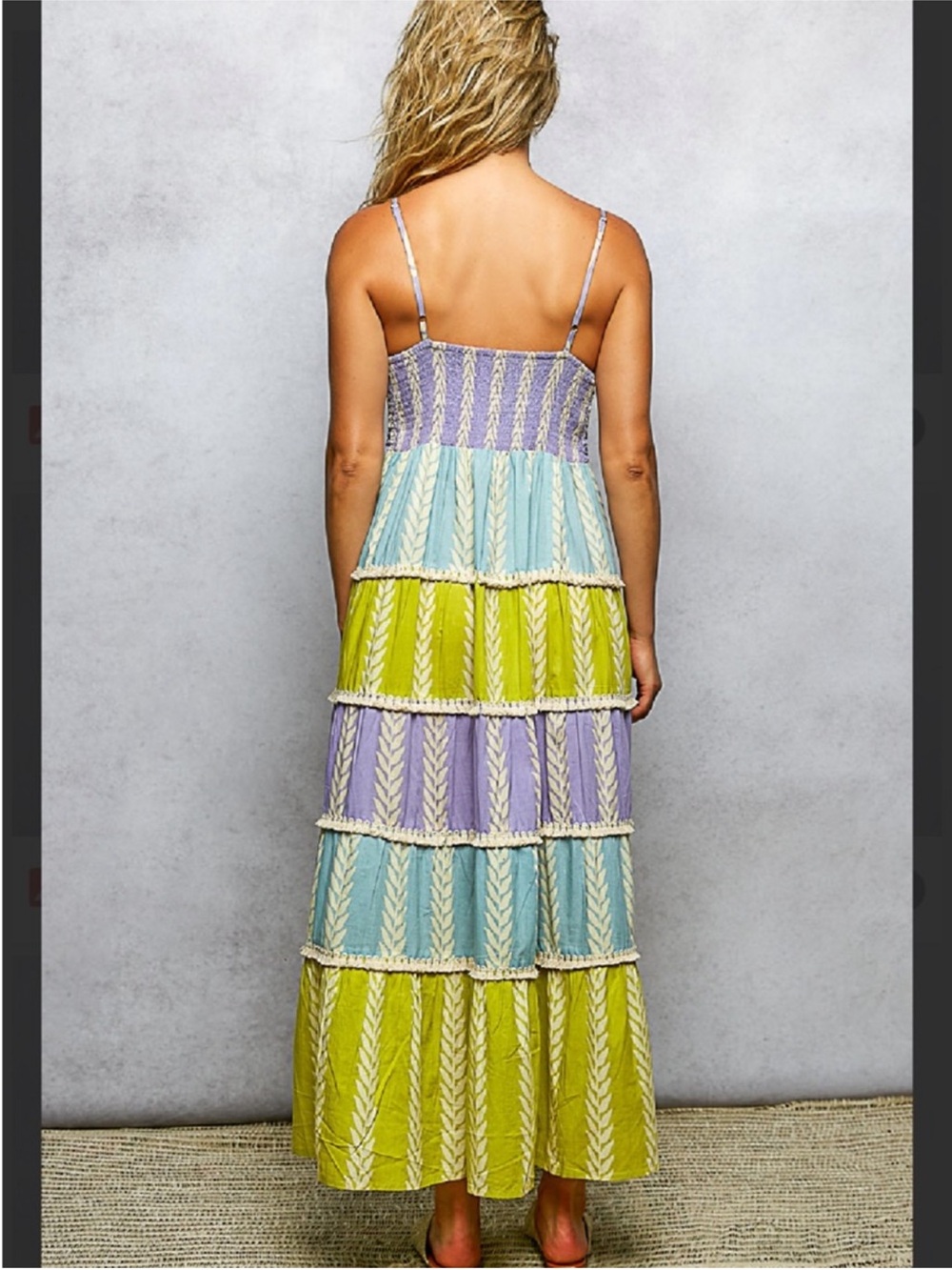 New: POL Multicolor Tiered Lace Tassel Detail Smocked Bodice Maxi Dress• Small - Picture 4 of 5
